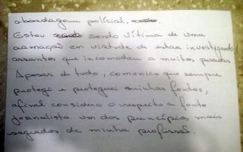 Carta escrita por Cabrini, que afirma que foi vítima de armação