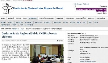 Reprodução do site da CNBB na manhã deste domingo (17)