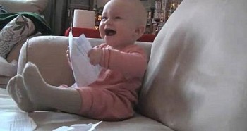 Bebê ri histericamente ao ver o pai rasgar carta.