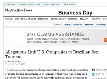 O New York Times noticiou investigação de empresa acusada de turismo sexual no Brasil. Caso foi revelado pelo Jornal da Record