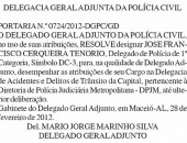 Nomeação de Francisco Tenório para a função de Delegado Adjunto da Delegacia de Acidentes da Capital publicado no Diário Oficial do Estado