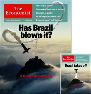 As capas da 'Economist' - a atual, e em tamanho menor, a de 2009