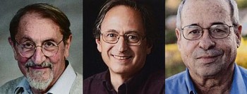 Da esquerda para a direita, Martin Karplus, Michael Levitt e Arieh Warshel