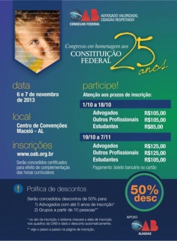 OAB/AL e Conselho Federal realizam Congresso pelos 25 anos da Constituição