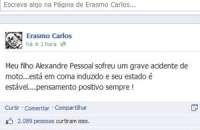 Erasmo Carlos conta em rede social que filho sofreu acidente no Rio