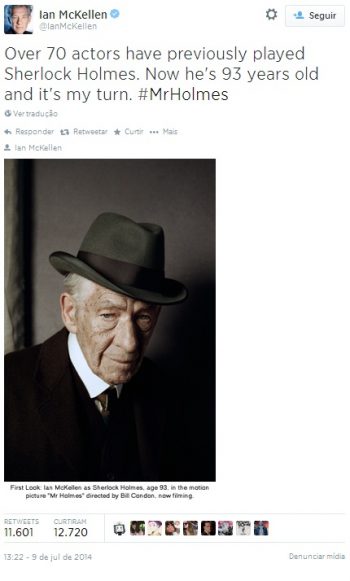 Ian McKellen divulga foto como Sherlock Holmes