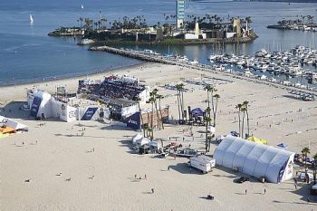 Imagem aérea da arena montada na cidade de Long Beach, nos Estados