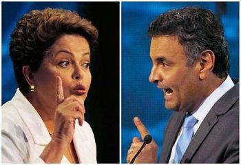 Presidente e candidata à reeleição Dilma Rousseff (PT) e o candidato do PSDB à Presidência, Aécio Neves, em fotos tiradas durante debate presidencial.