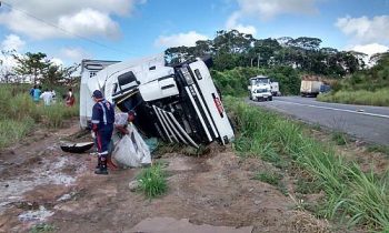 Veículo tomba e carga de bebidas alcoólicas é saqueada em rodovia