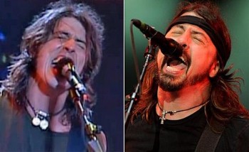 Dave Grohl no Rock in Rio 2001 (esquerda) e no Lollapalooza 2012