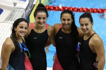 No revezamento 4x200m nado livre feminino, as brasileiras ficaram na 3ª colocação do classificatório