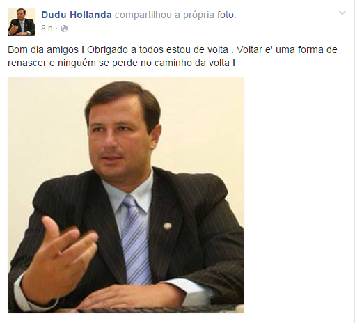 Deputado anuncia sua volta nas mídias sociais