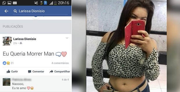 Postagem feita pela adolescente duas horas antes de acontecer o acidente 