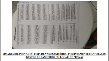 Polícia encontrou fotos de provas de concursos tiradas em banheiros, aparentemente ainda nos locais de prova