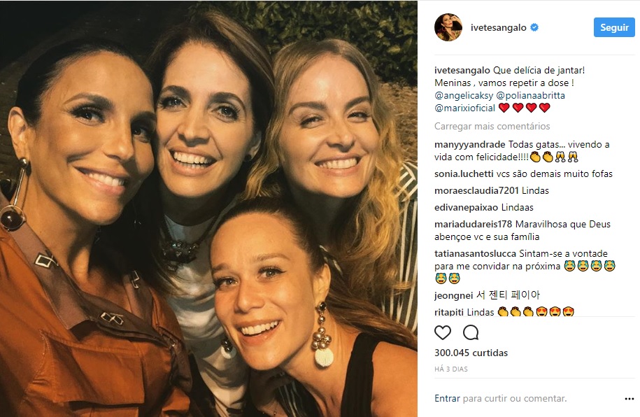 Foto: 'Que delicia de jantar! Meninas, vamos repetir a dose!', publicou  Ivete Sangalo, em seu perfil do Instagram - Purepeople