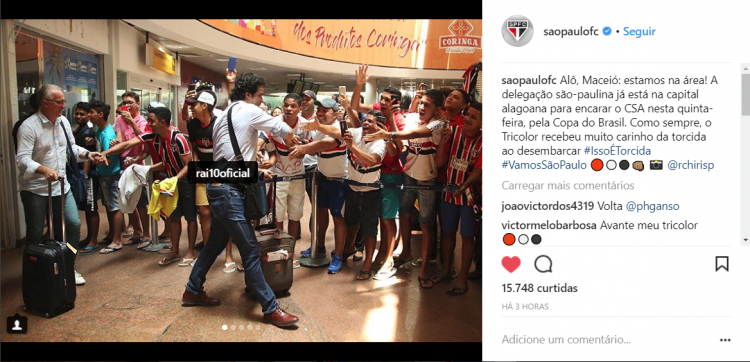 Em postagem no Instagram, Time paulista agradece aos torcedores alagoanos